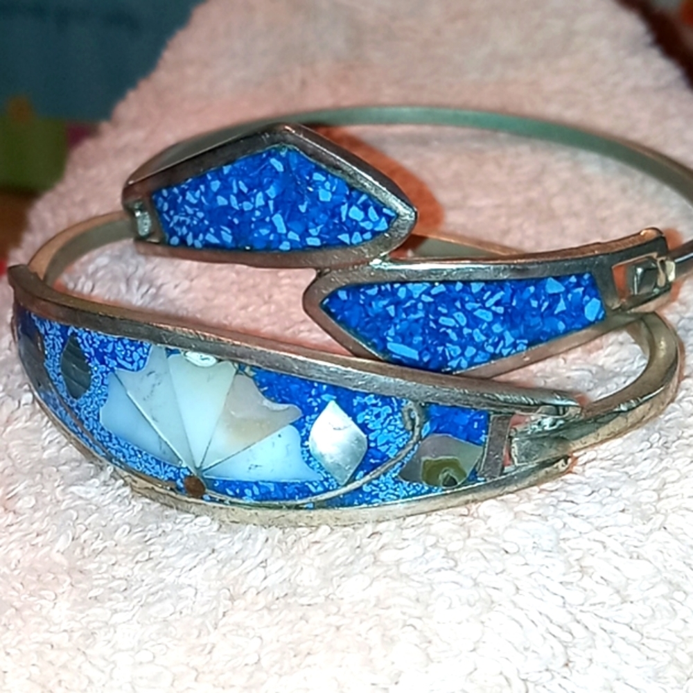 Bundle of Two Mexican, Silver & Turquoise, Bracelets💙💚